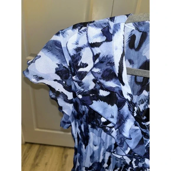 Allison Taylor Y2K Blue Black Abstract V-Neck Short Sleeve RetroBlouse Women's M - Picture 2 of 11